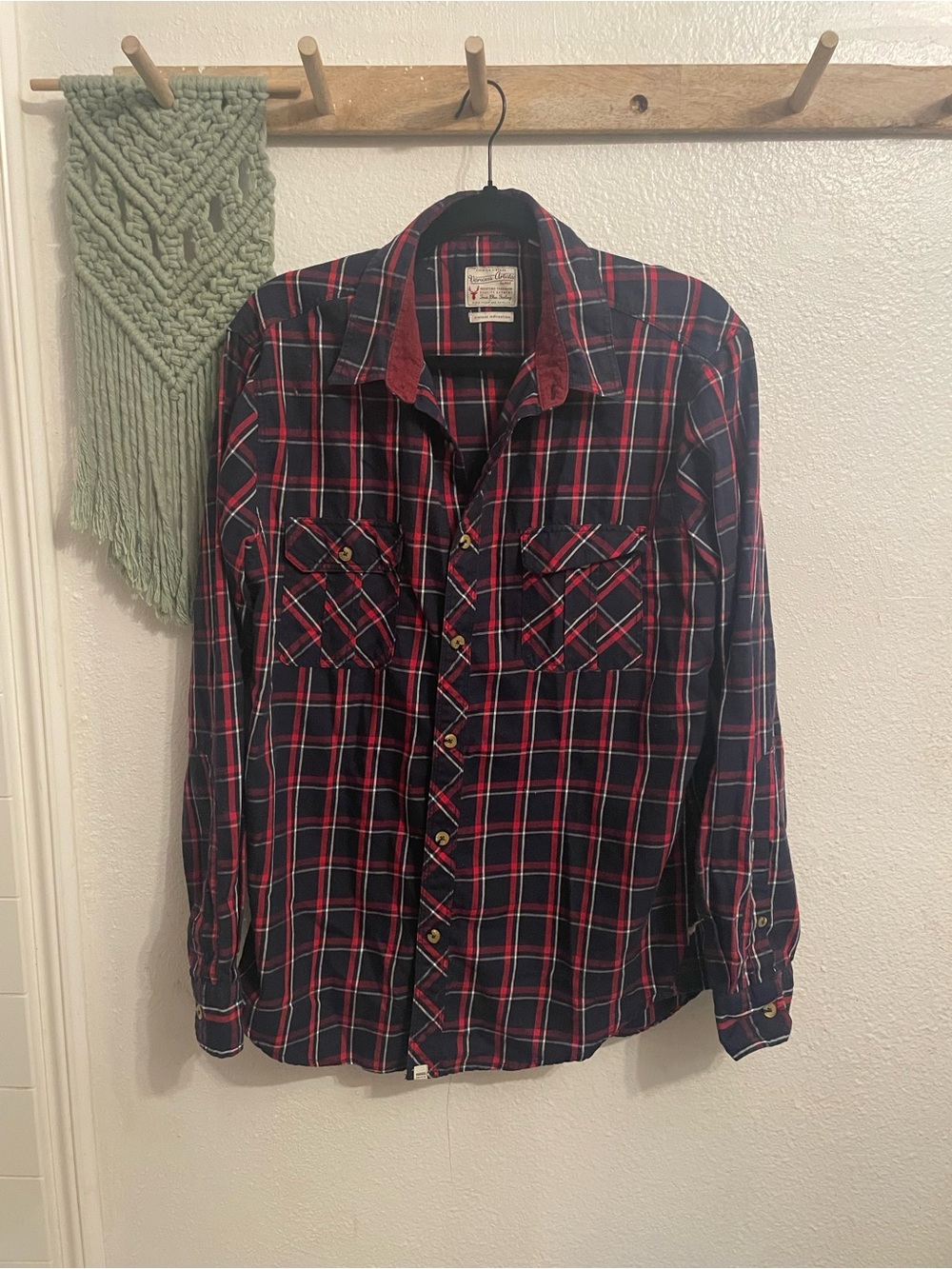Men's Red & Black Plaid Button-Up Shirt